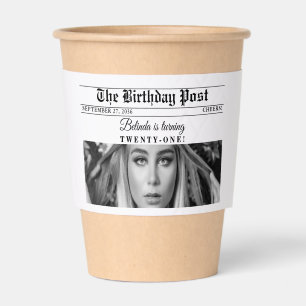 Birthday Newspaper Fun Black & White Photo Coffee Cup Sleeve