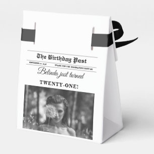 Birthday Newspaper Fun Black & White Photo Favor Boxes