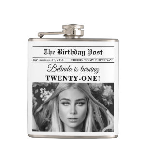 Birthday Newspaper Fun Black & White Photo Flask