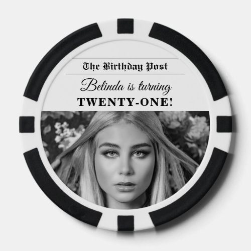 Birthday Newspaper Fun Black & White Photo Poker Chips