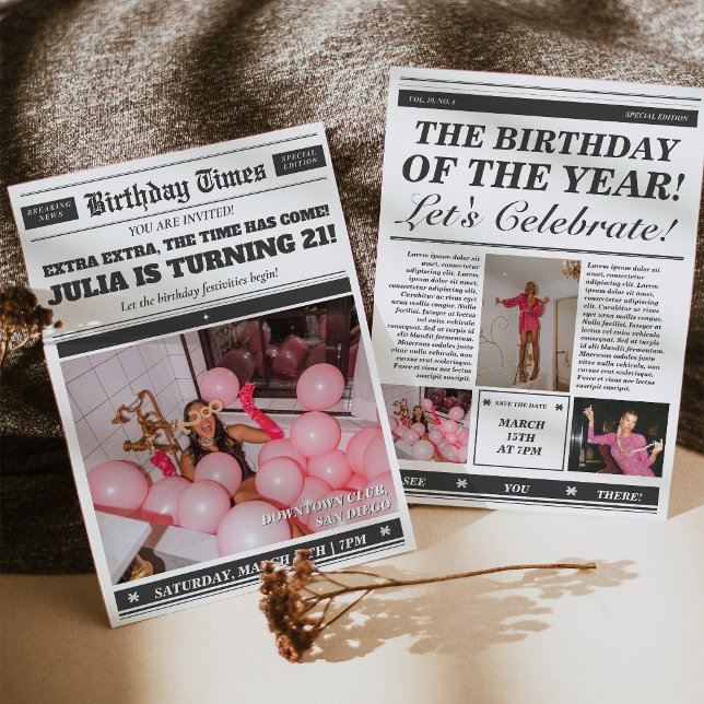 Birthday Newspaper Invitation 21st Birthday Invite (Birthday Newspaper Invitation 21st Birthday Invite)