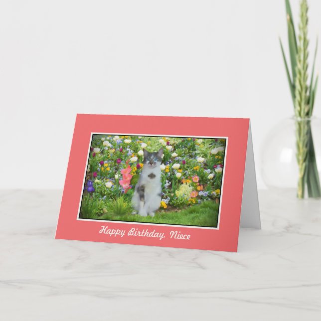 Birthday, Niece, Cat Among The Flowers Card (Front)