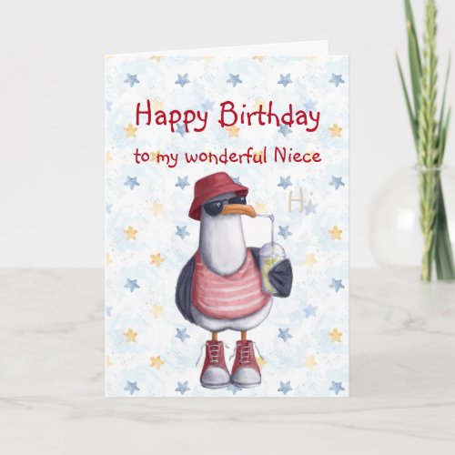 Birthday Niece Fun Cool Seagull Bird  Card