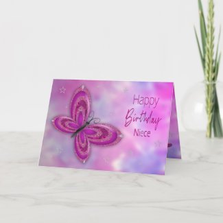 Birthday , Niece, Pink Glitzy Butterfly Card