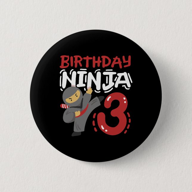 Birthday Ninja 3 Years Old Karate Kids 3rd Birthda Button (Front)