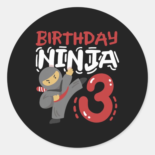 Birthday Ninja 3 Years Old Karate Kids 3rd Birthda Classic Round Sticker (Front)