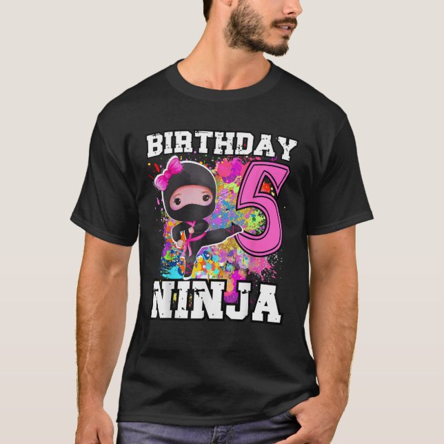 Birthday Ninja 5 year old Funny Ninja Party Birthd T-Shirt (Front)