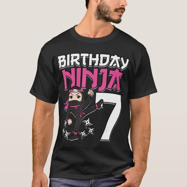 Birthday Ninja 7 Girl Pink Shinobi Themed 7th B-Da T-Shirt (Front)