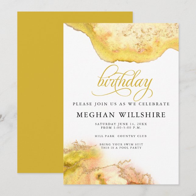 Birthday November Topaz Citrine Watercolor Geode Invitation (Front/Back)