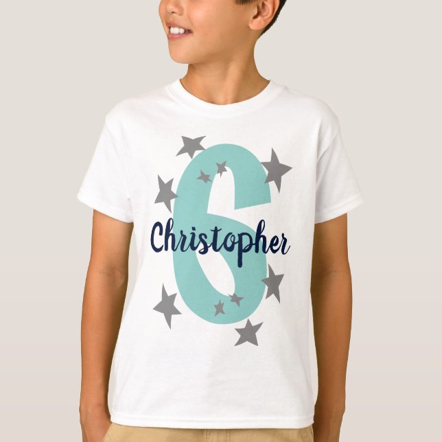 Birthday Number and Name Cool Stars Customized T-Shirt (Front)