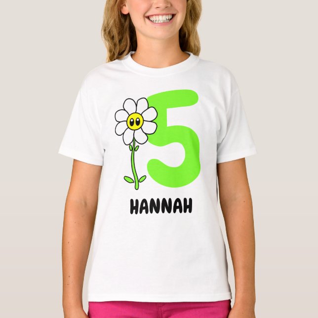 Birthday Number and Name Funny Daisy Flower Custom T-Shirt (Front)