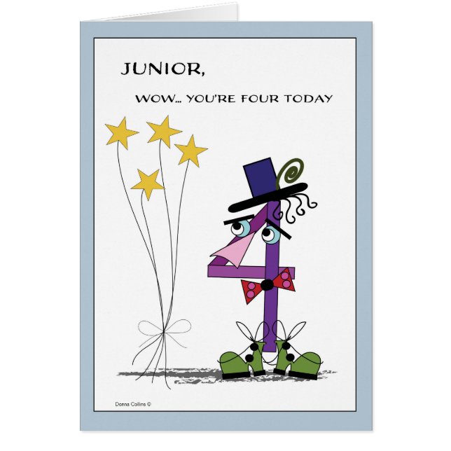 Birthday Number Four with stars Cards (Front)