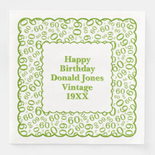 Birthday Number Pattern Scallops Green/White Paper Dinner Napkins