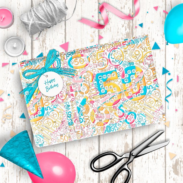 Birthday Number Word Cloud Fifty B ID270 Wrapping Paper (Creator Uploaded)