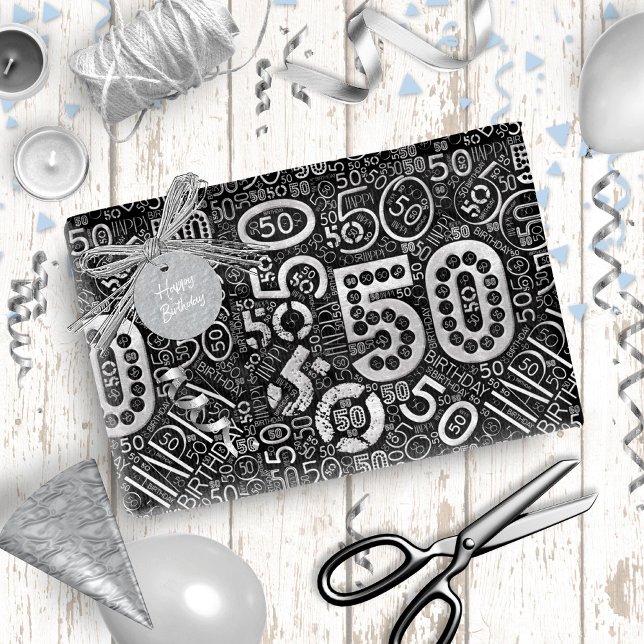 Birthday Number Word Cloud Fifty D ID270 Wrapping Paper (Creator Uploaded)