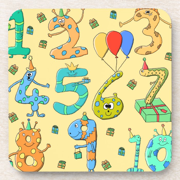 Birthday Numbers, on Yellow. Coaster