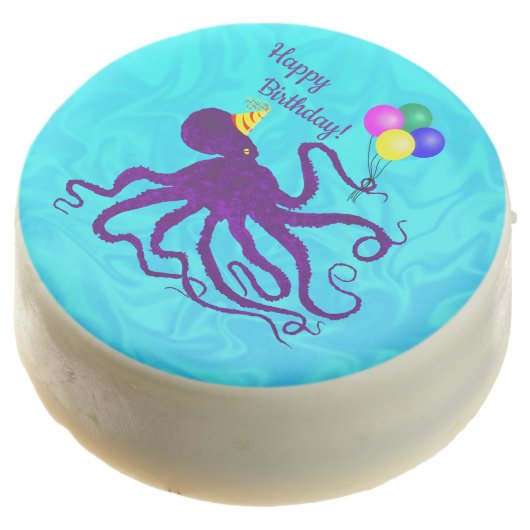 Birthday Octopus on Blue - Chocolate Dipped Oreo (Angled)