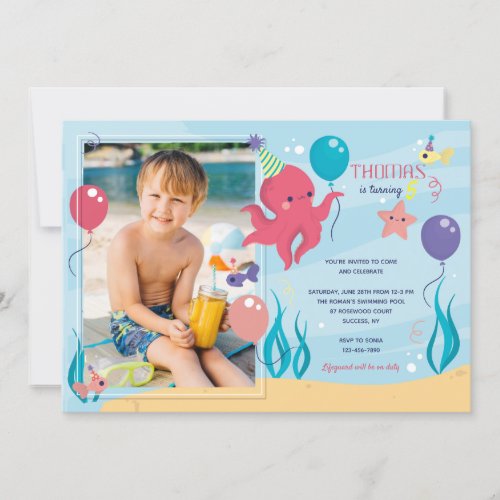 Birthday Octopus Photo Invitation