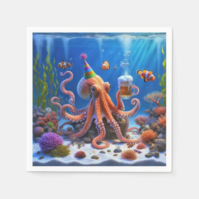 Birthday Octopus With a Beer Napkins (Front)