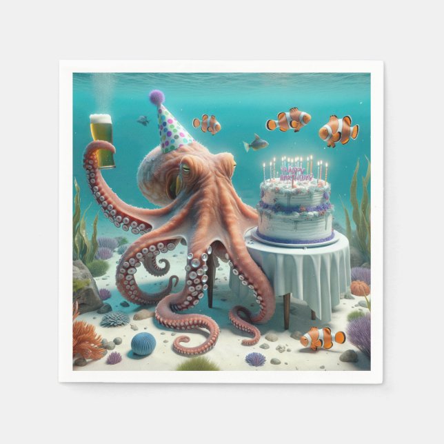 Birthday Octopus With a Beer Napkins (Front)