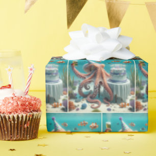 Birthday Octopus With a Beer Wrapping Paper