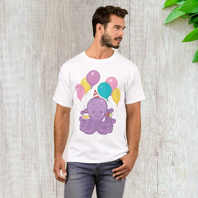 Birthday Octopus with Balloons and Cupcake T-Shirt (Creator Uploaded)