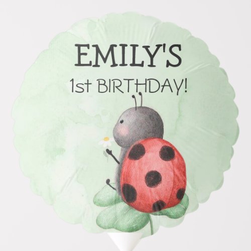 Birthday of a ladybug on a meadow watercolor balloon