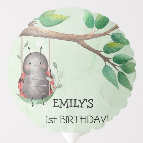 Birthday of a ladybug on a meadow watercolor balloon