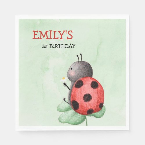 Birthday of a ladybug on a meadow watercolor napkins