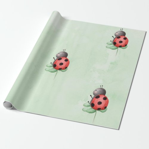 Birthday of a ladybug on a meadow watercolor wrapping paper