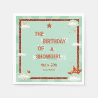 Birthday of a Showgirl Retro Orange & Teal Party Napkins