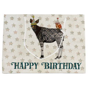BIRTHDAY OKAPI & OWL LARGE GIFT BAG