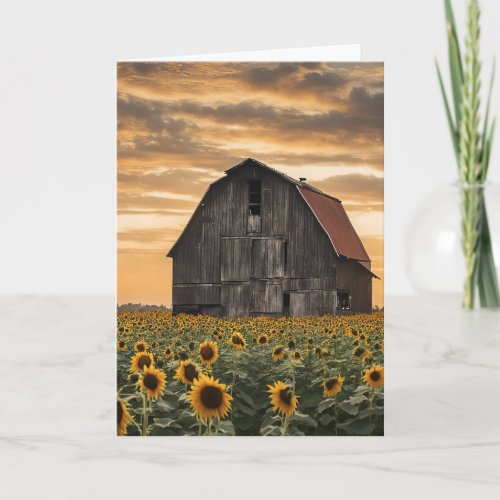 Birthday Old Barn With Sunflowers Card