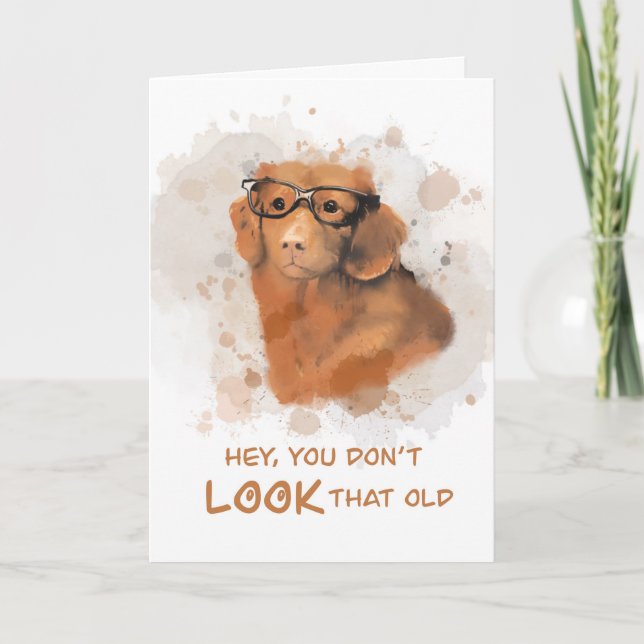 Birthday Old Dog w/Glasses in Messy Watercolor Card (Front)