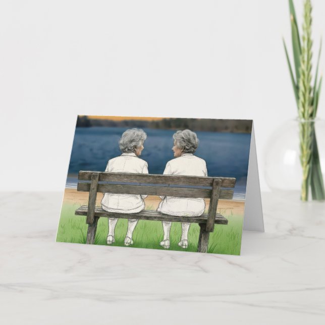 Birthday Old Ladies Chatting on a Bench Card (Front)