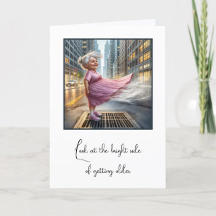 Birthday Old Lady On City Street Vent Card