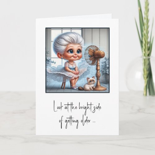 Birthday Old Lady Sitting In Front of a Fan