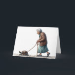 Birthday Old Lady Walking a Turtle Card<br><div class="desc">Old lady walking her turtle on a leash for a birthday.
The text can be changed.</div>