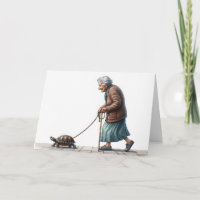 Birthday Old Lady Walking a Turtle