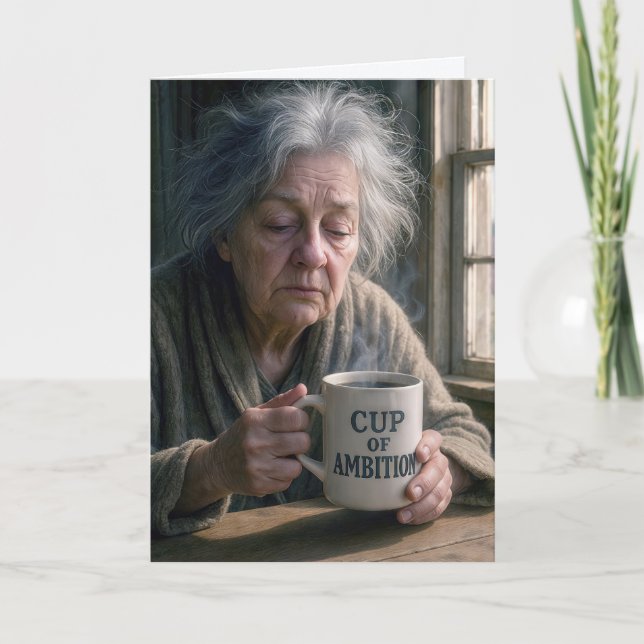 Birthday Old Lady With Steaming Cup of Coffee Card (Front)