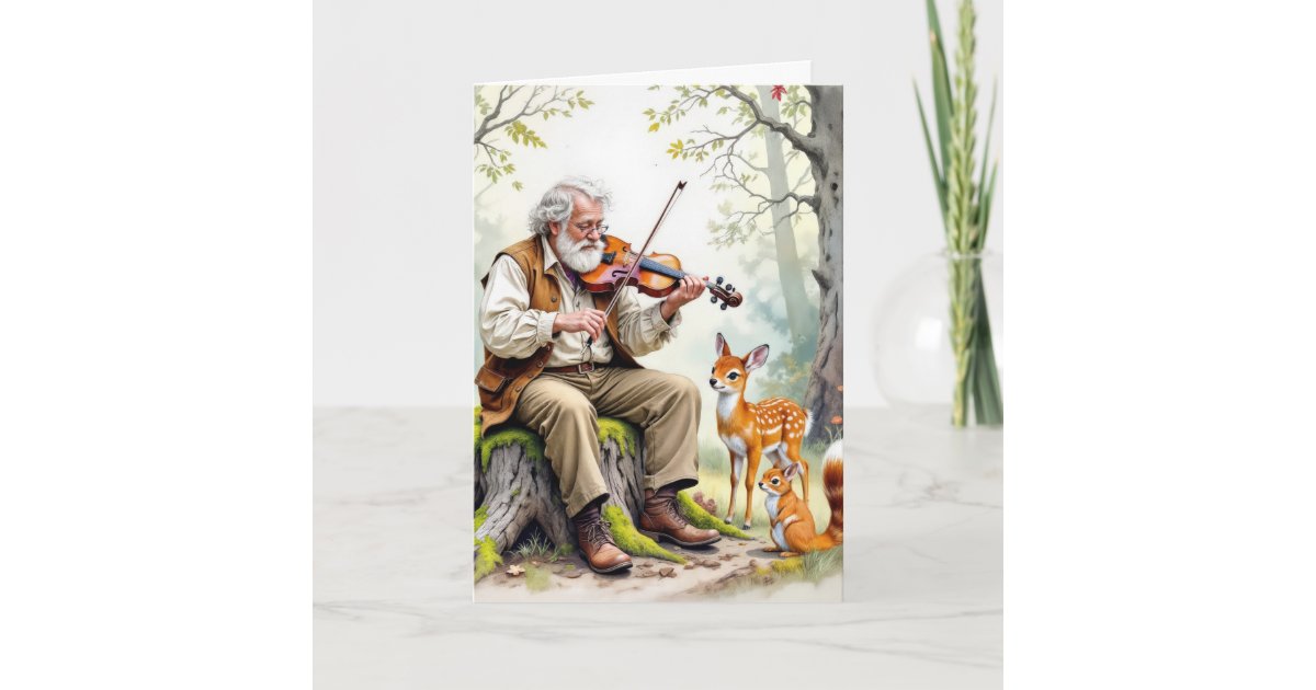 Fiddler Card Birthday Old Man Playing a Fiddle Card | Zazzle