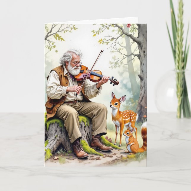 Birthday Old Man Playing a Fiddle  Card (Front)