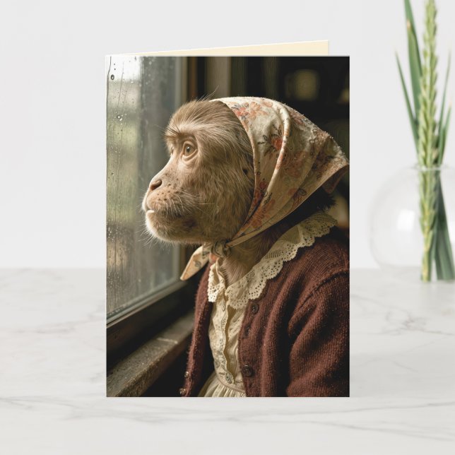 Birthday Old Monkey Staring at the Rain Card (Front)