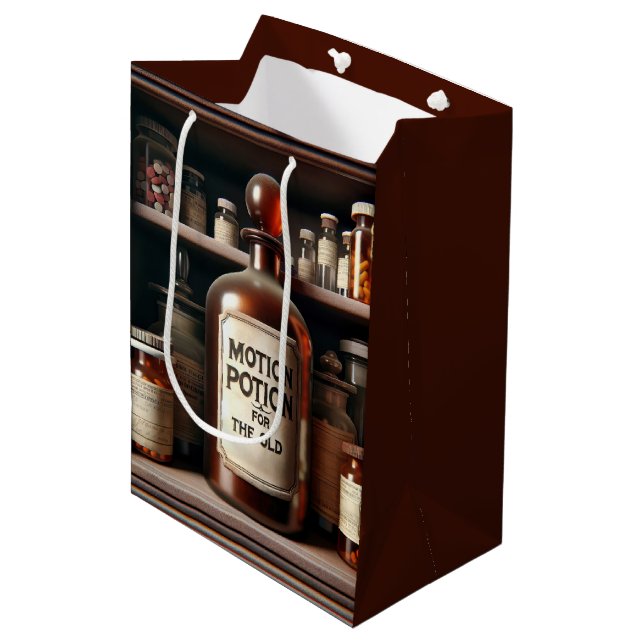 Birthday Old Potion Bottle In a Medicine Cabinet Medium Gift Bag (Front Angled)