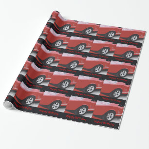 Birthday, old, red mustang, gift wrap .