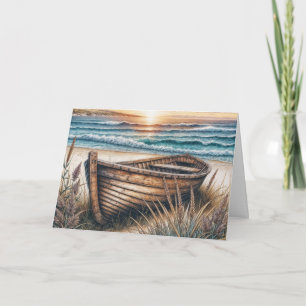 Birthday Old Wooden Rowboat On a Beach Card