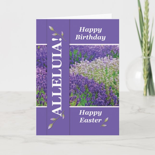 Birthday on Easter Religious Alleluia Lavender Holiday Card (Front)