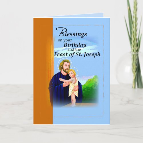 Birthday on Feast of St Joseph Blue and Brown Card