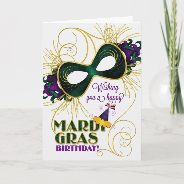 Birthday on Mardi Gras Traditional Colors Card (Front)