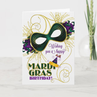 Birthday on Mardi Gras Traditional Colors Card